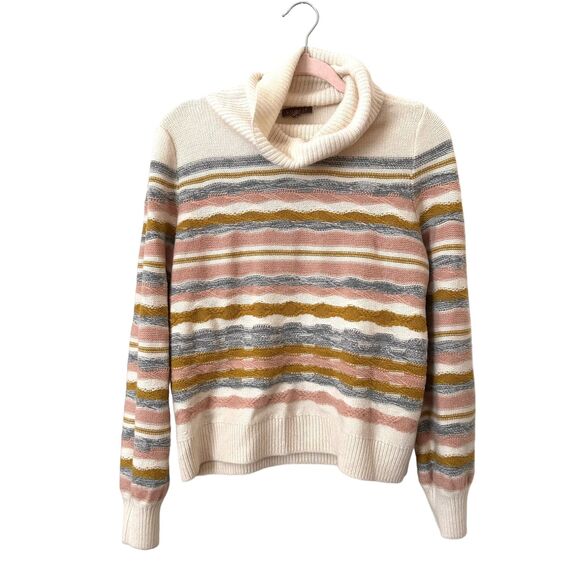 LILLA P Merino Wool Striped Turtleneck Sweater Sz Medium - Picture 2 of 4